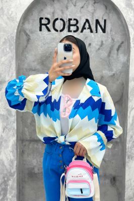 مانتو آستین عروسکی کراش طرح زیگزاگ