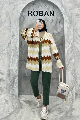 مانتو آستین عروسکی کراش طرح زیگزاگ