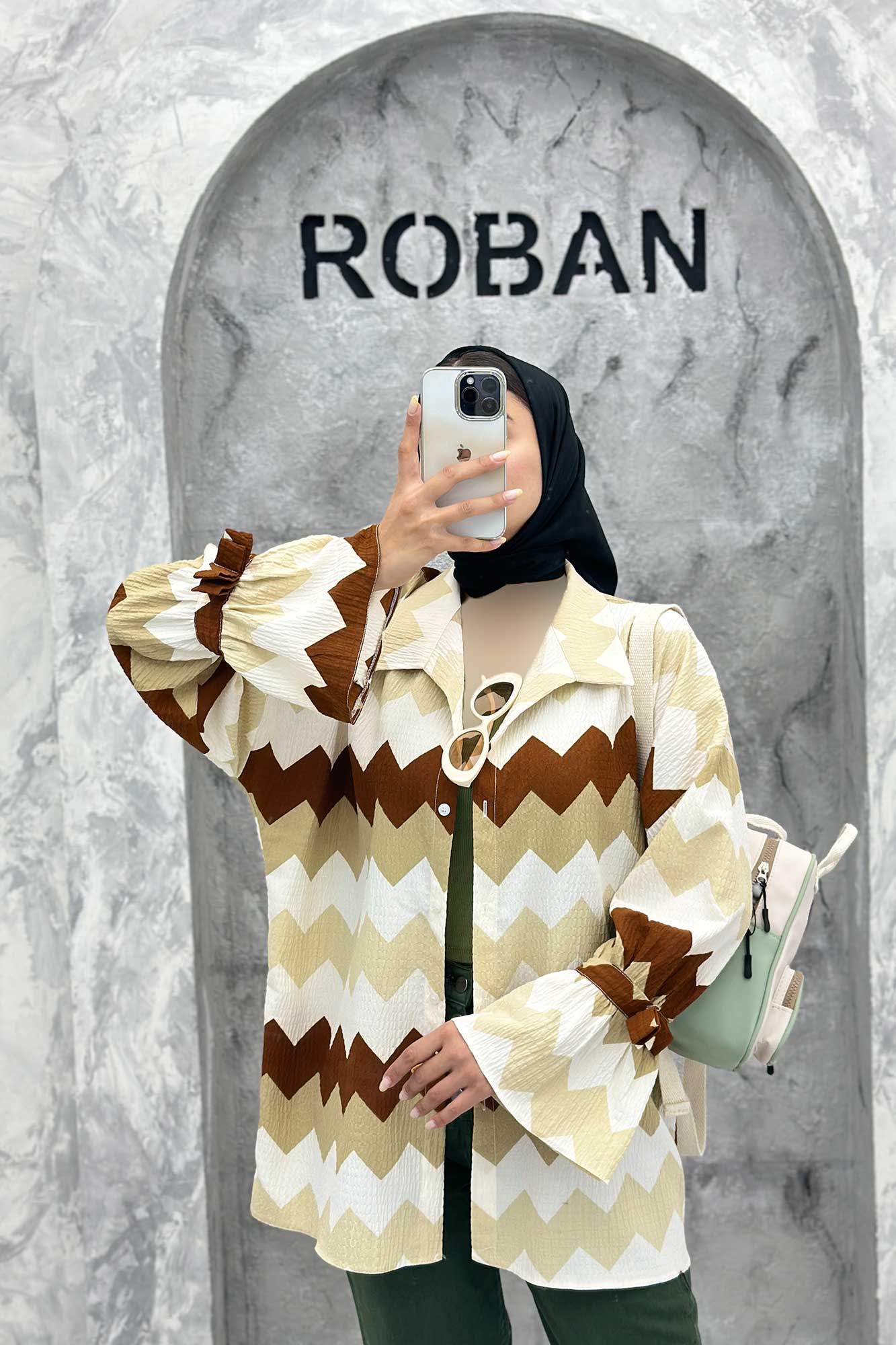 مانتو آستین عروسکی کراش طرح زیگزاگ