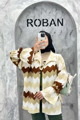 مانتو آستین عروسکی کراش طرح زیگزاگ