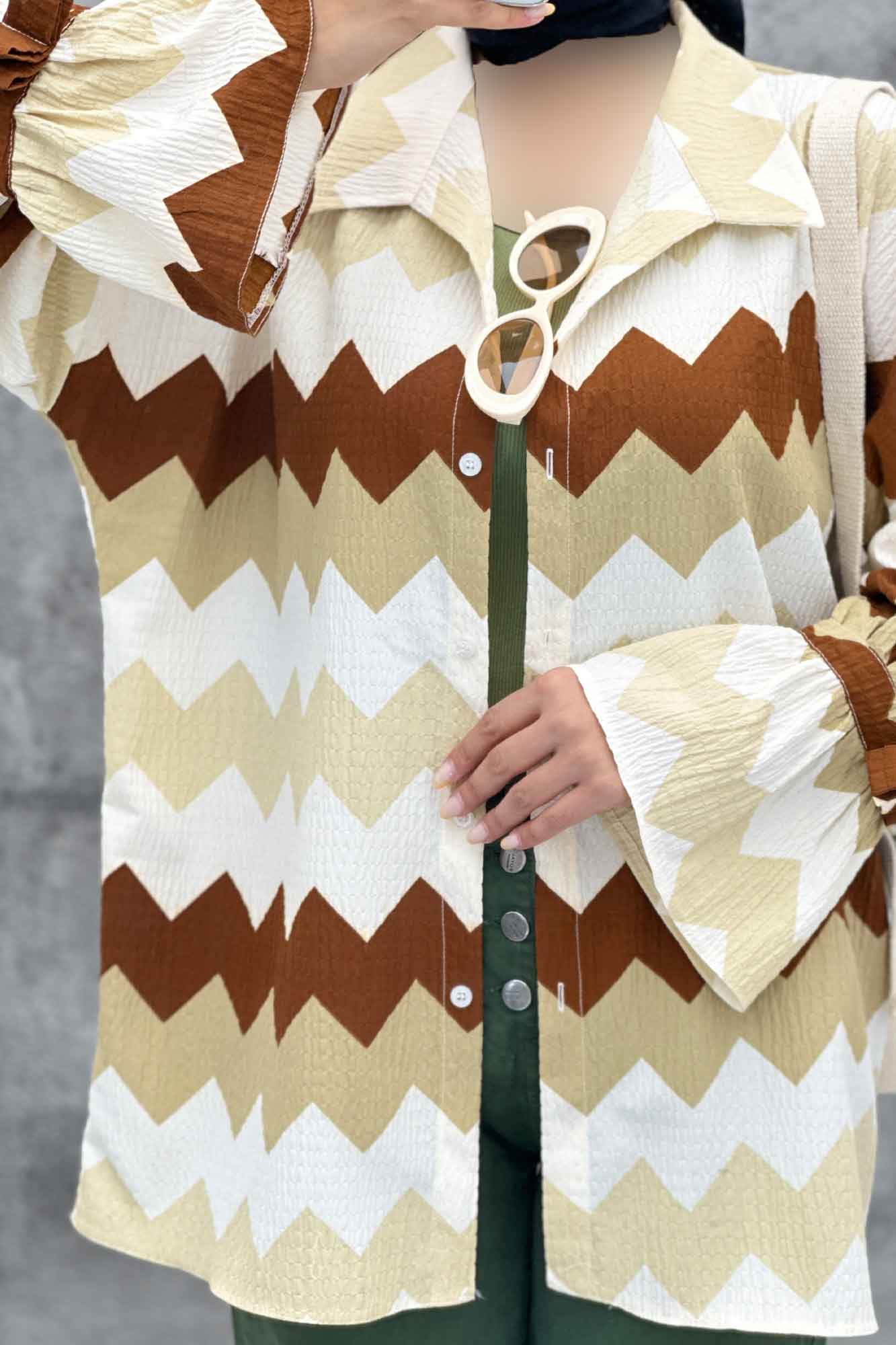 مانتو آستین عروسکی کراش طرح زیگزاگ