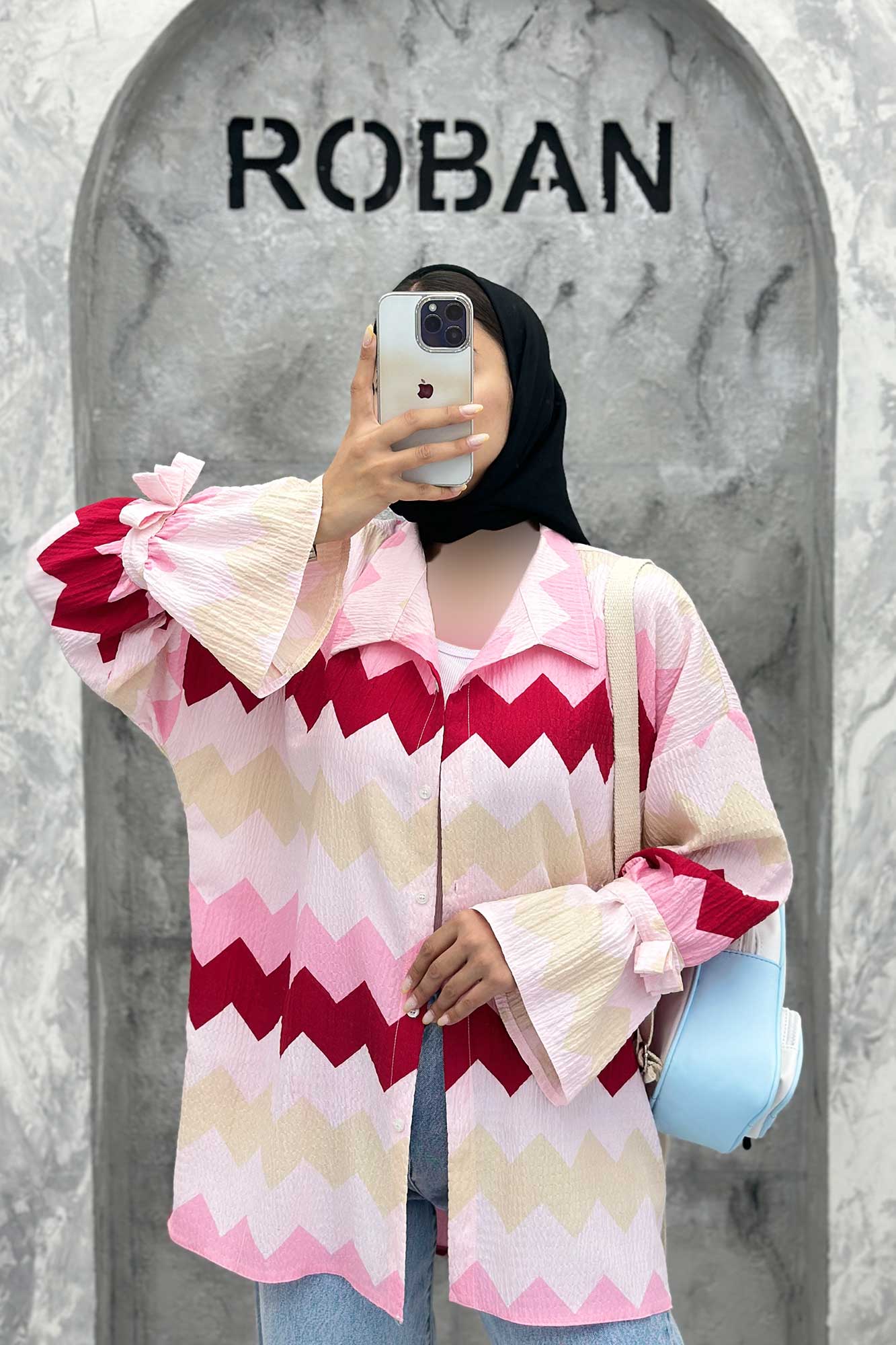 مانتو آستین عروسکی کراش طرح زیگزاگ