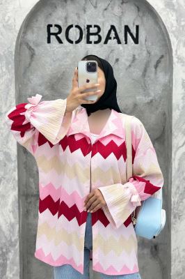 مانتو آستین عروسکی کراش طرح زیگزاگ