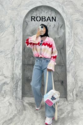 مانتو آستین عروسکی کراش طرح زیگزاگ