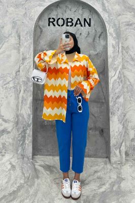 مانتو آستین عروسکی کراش طرح زیگزاگ