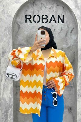 مانتو آستین عروسکی کراش طرح زیگزاگ