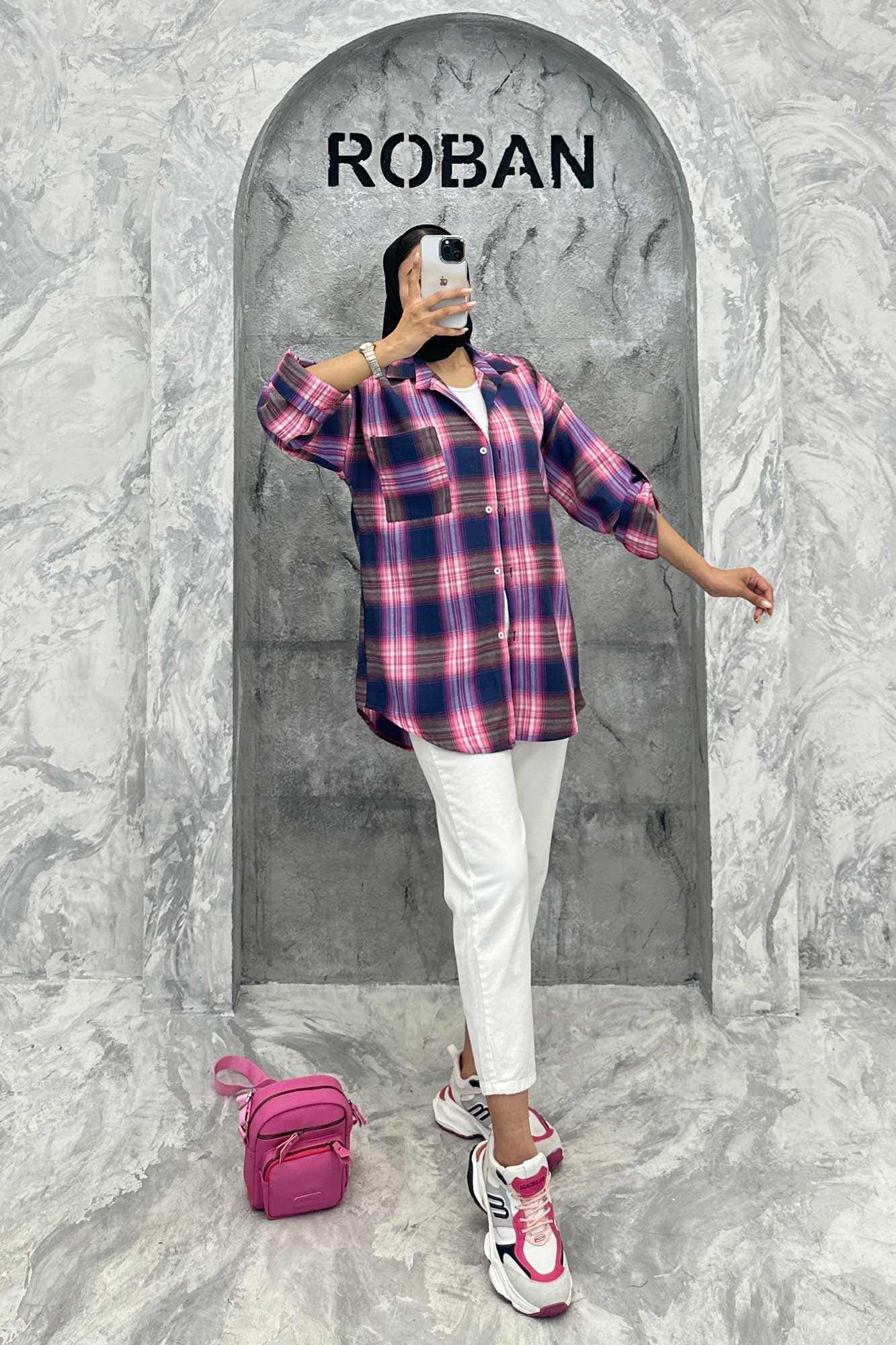 مانتو تک جیب آستین پاگن چهارخانه