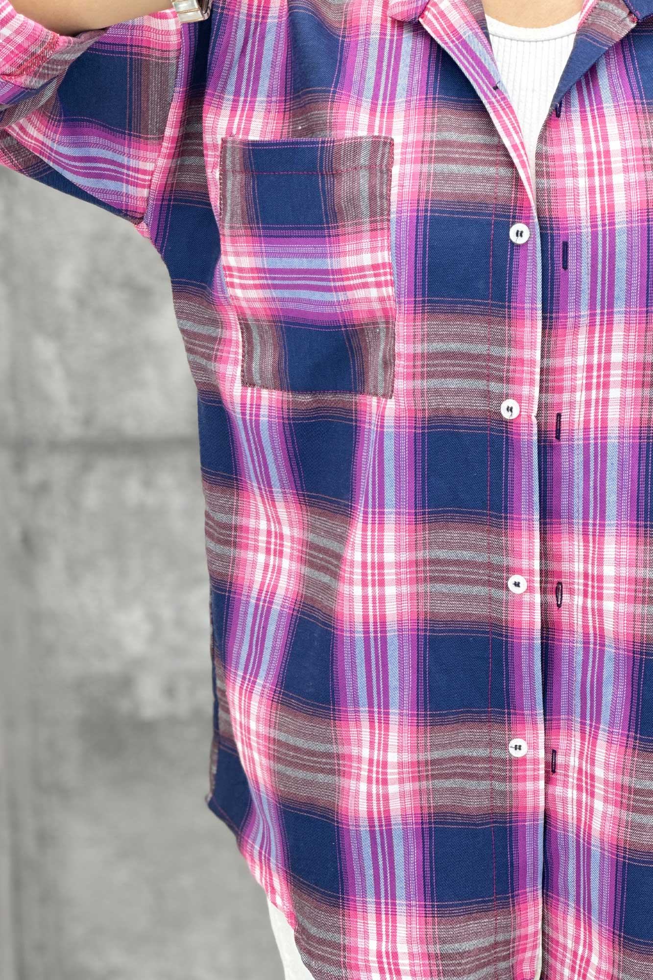 مانتو تک جیب آستین پاگن چهارخانه