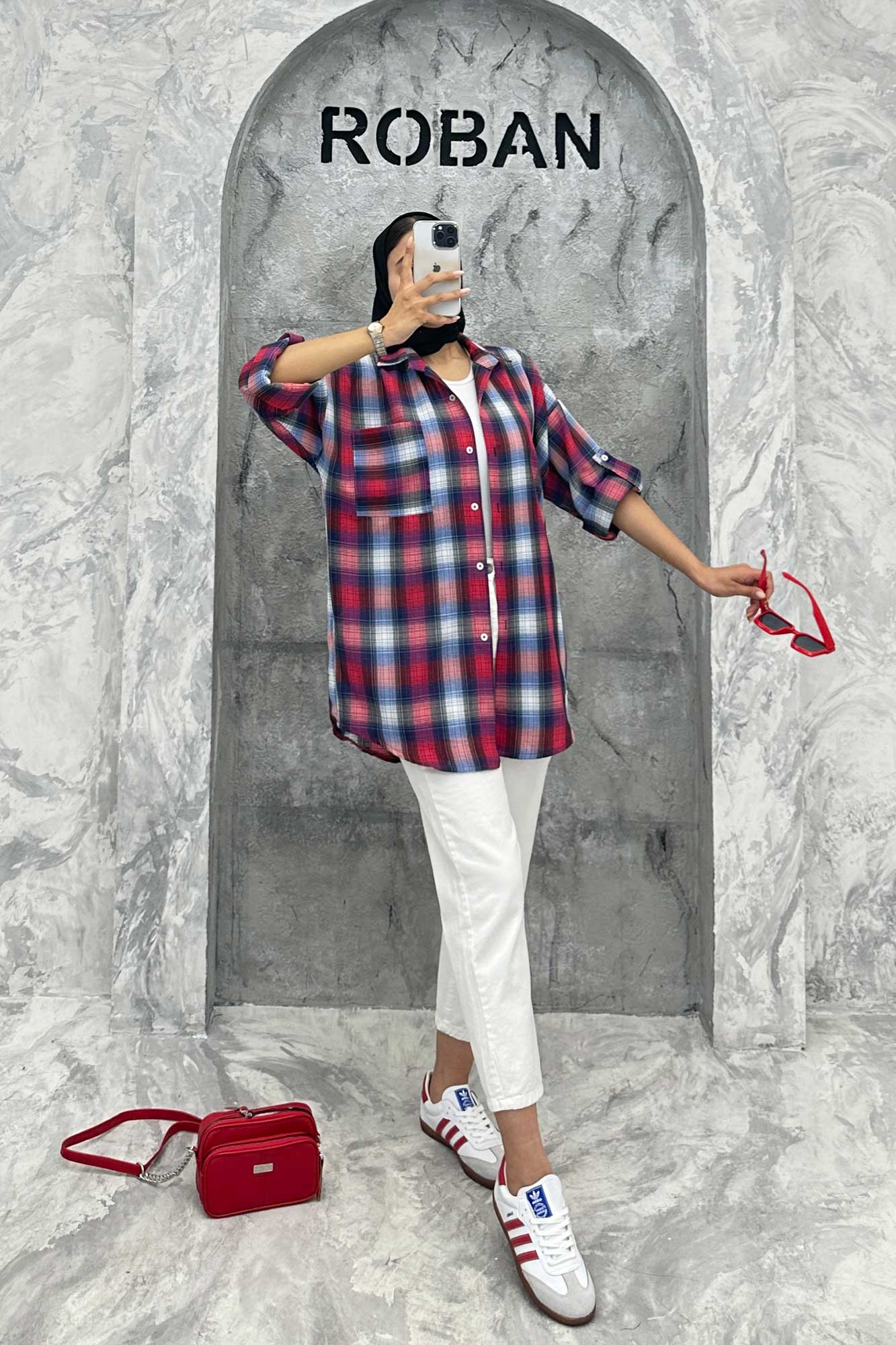 مانتو تک جیب آستین پاگن چهارخانه