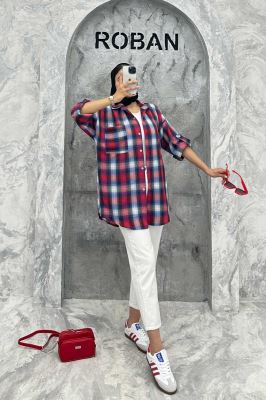 مانتو تک جیب آستین پاگن چهارخانه