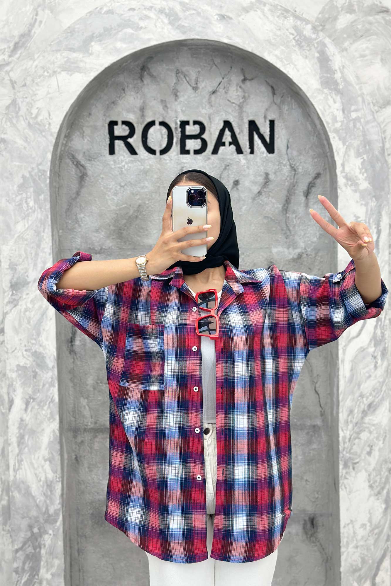 مانتو تک جیب آستین پاگن چهارخانه