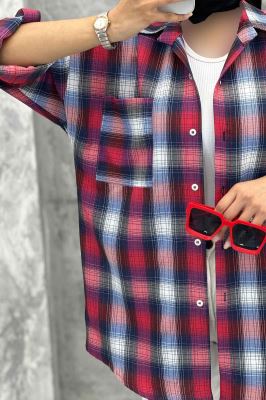 مانتو تک جیب آستین پاگن چهارخانه