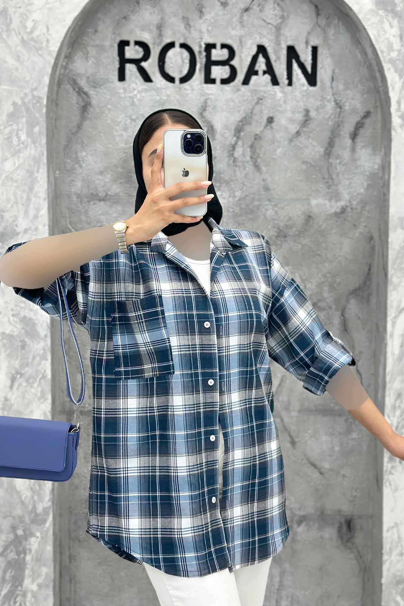 مانتو تک جیب آستین پاگن چهارخانه