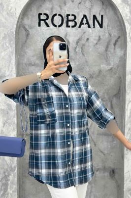 مانتو تک جیب آستین پاگن چهارخانه