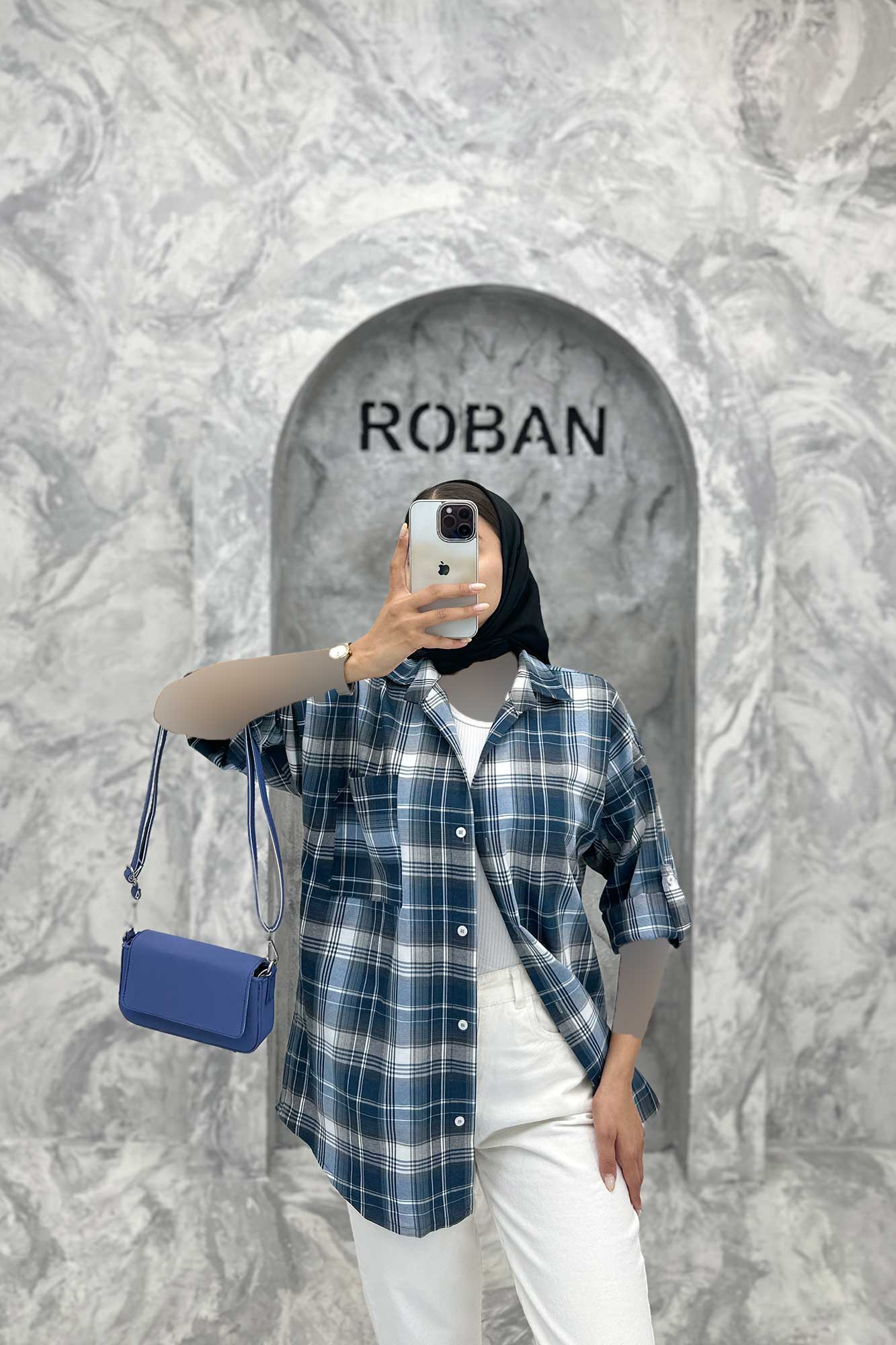 مانتو تک جیب آستین پاگن چهارخانه