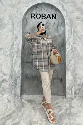 مانتو تک جیب آستین پاگن چهارخانه