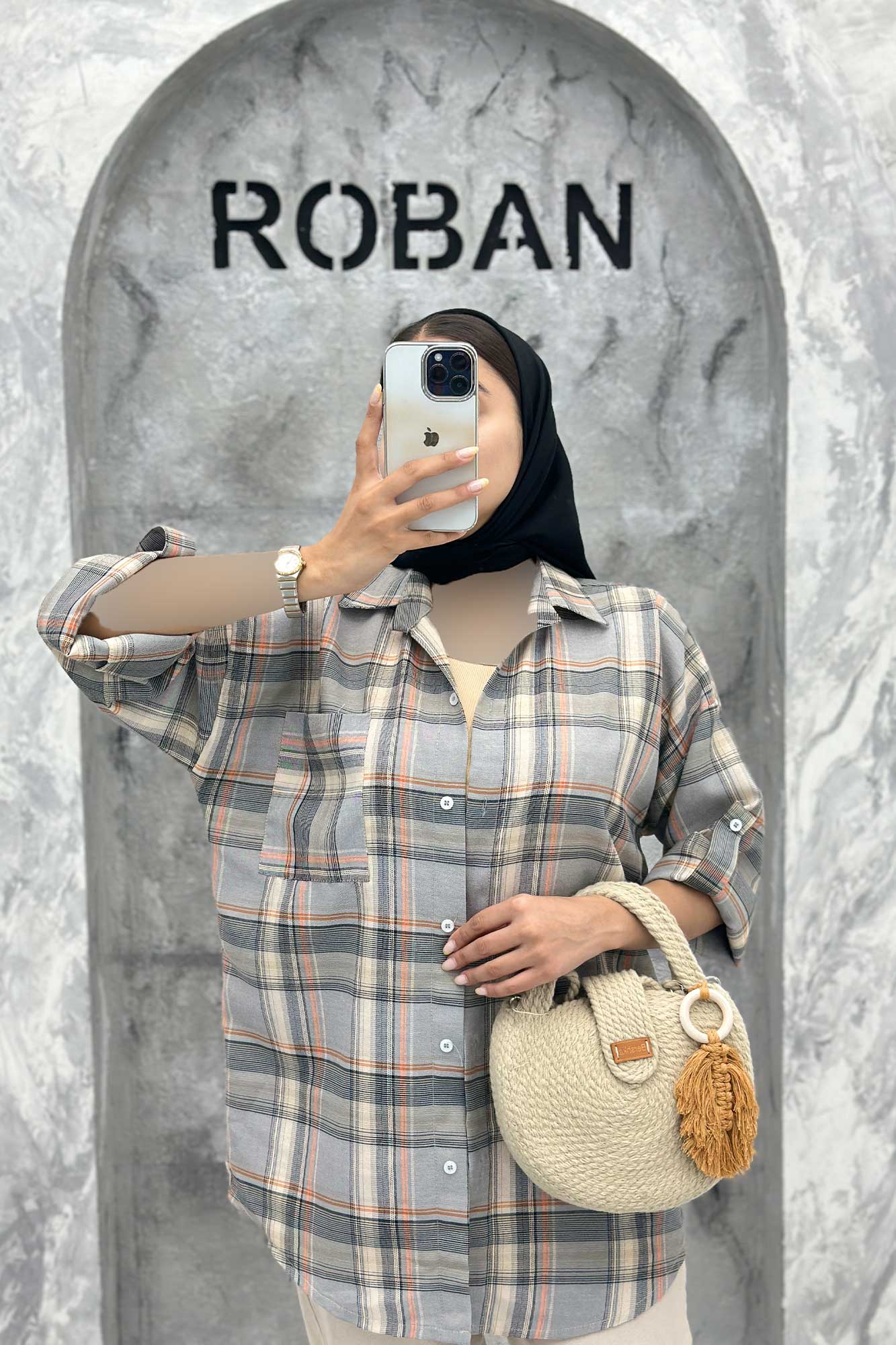 مانتو تک جیب آستین پاگن چهارخانه