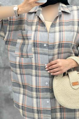 مانتو تک جیب آستین پاگن چهارخانه