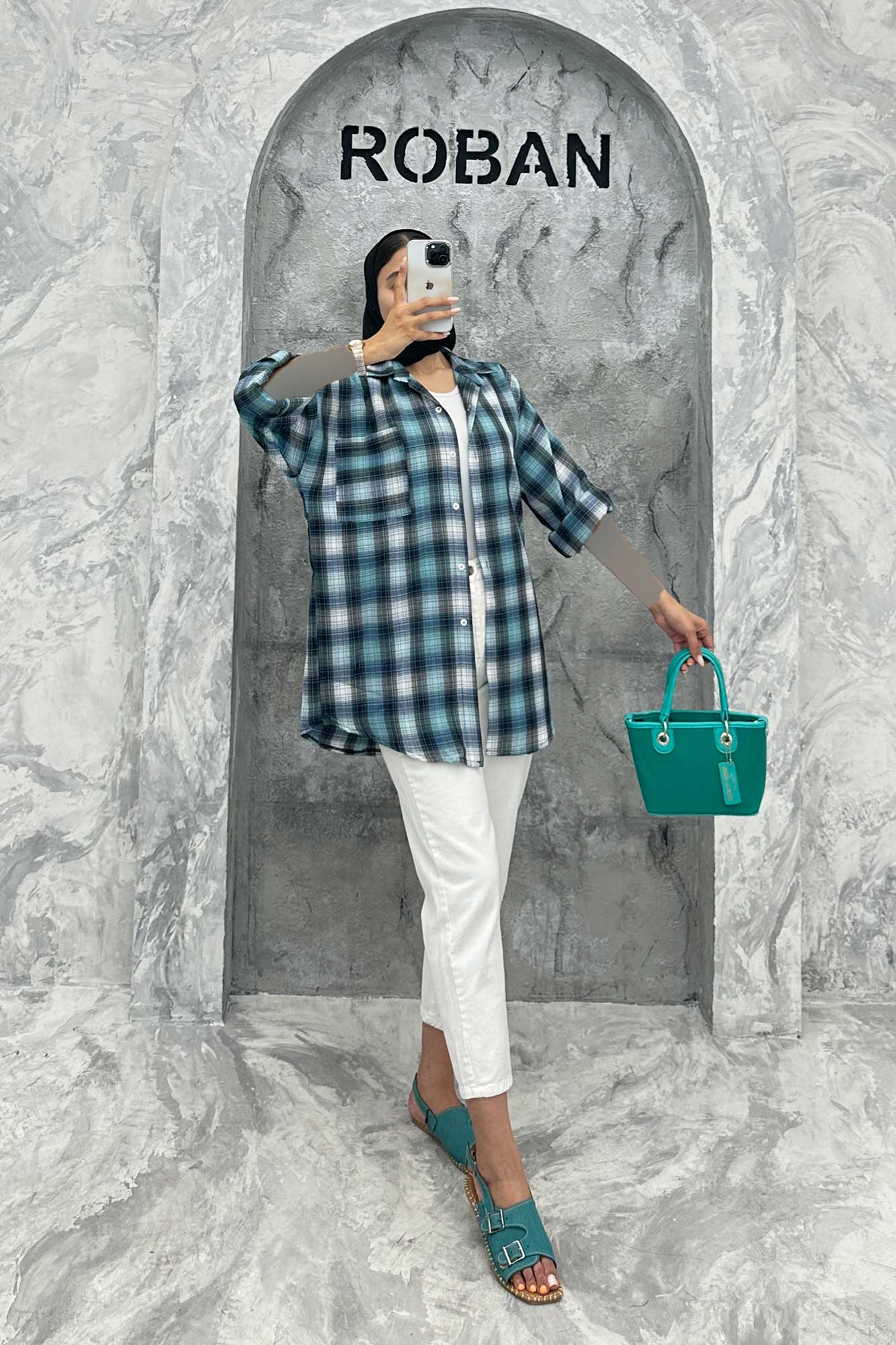 مانتو تک جیب آستین پاگن چهارخانه