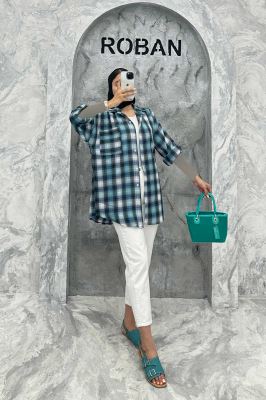 مانتو تک جیب آستین پاگن چهارخانه