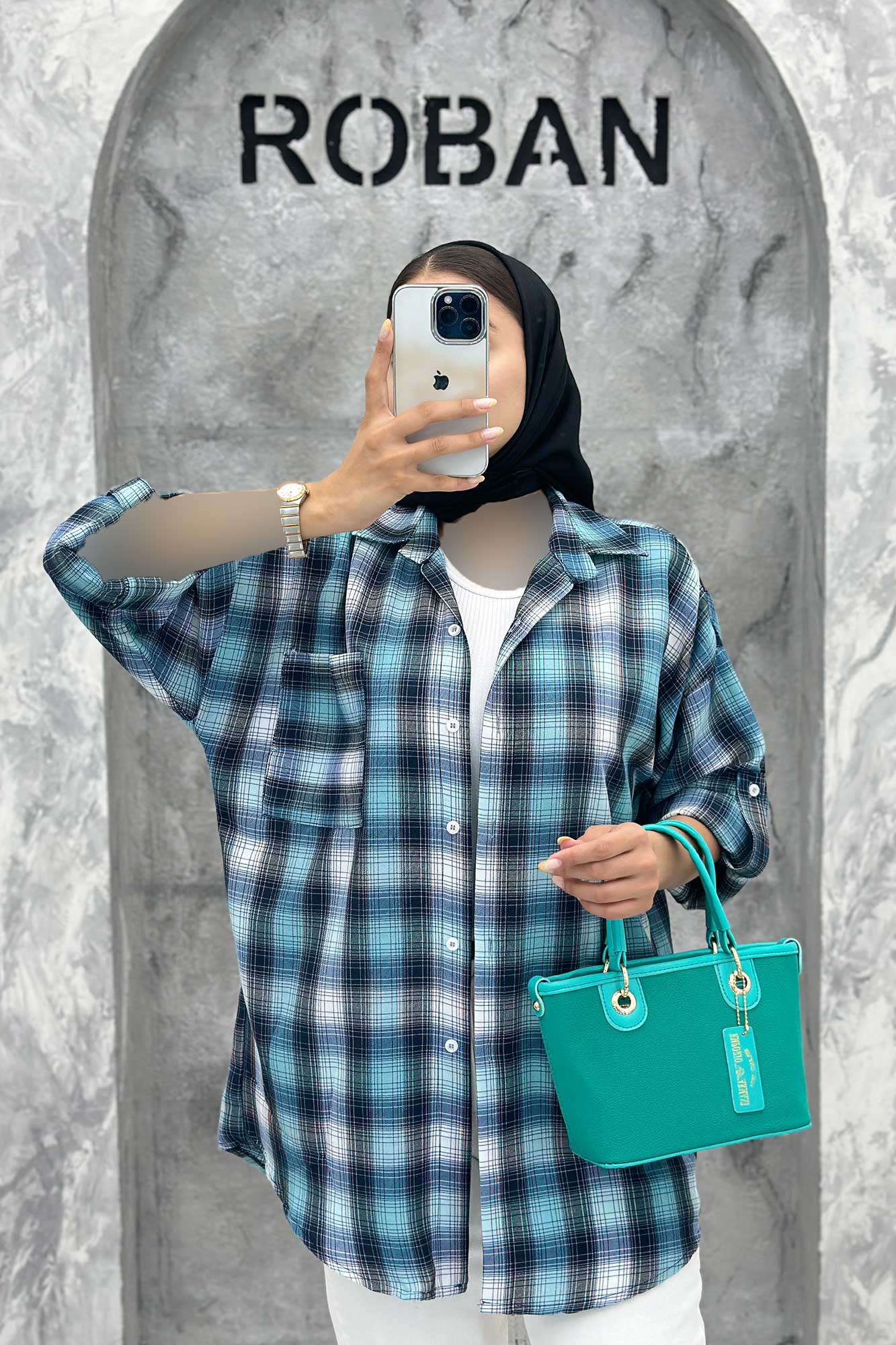 مانتو تک جیب آستین پاگن چهارخانه