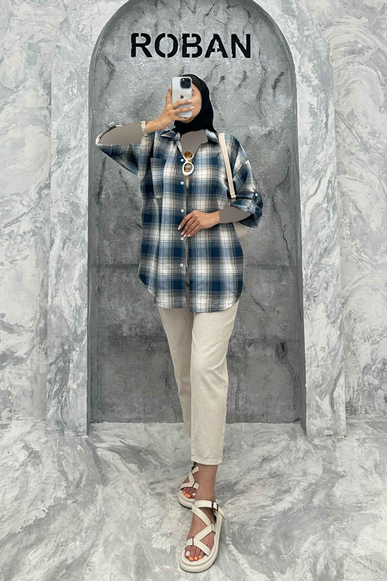 مانتو تک جیب آستین پاگن چهارخانه