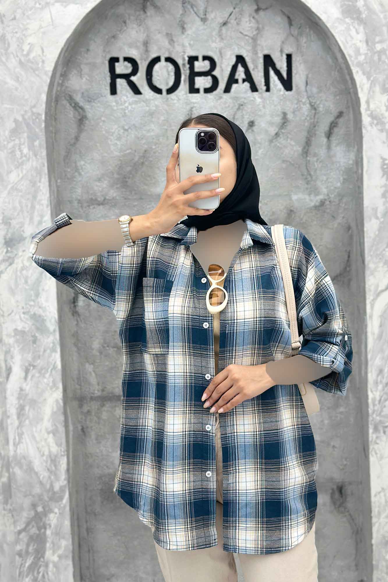 مانتو تک جیب آستین پاگن چهارخانه