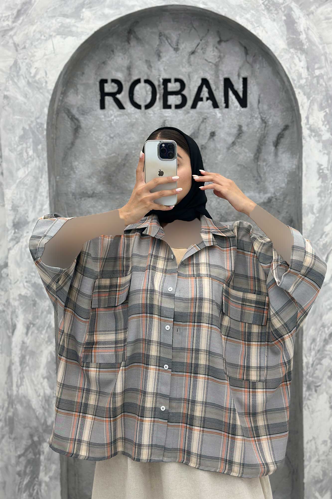 شومیز چهارخانه جیب پاکتی کیمونو