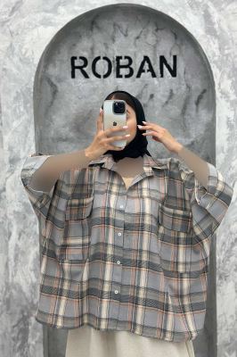 شومیز چهارخانه جیب پاکتی کیمونو