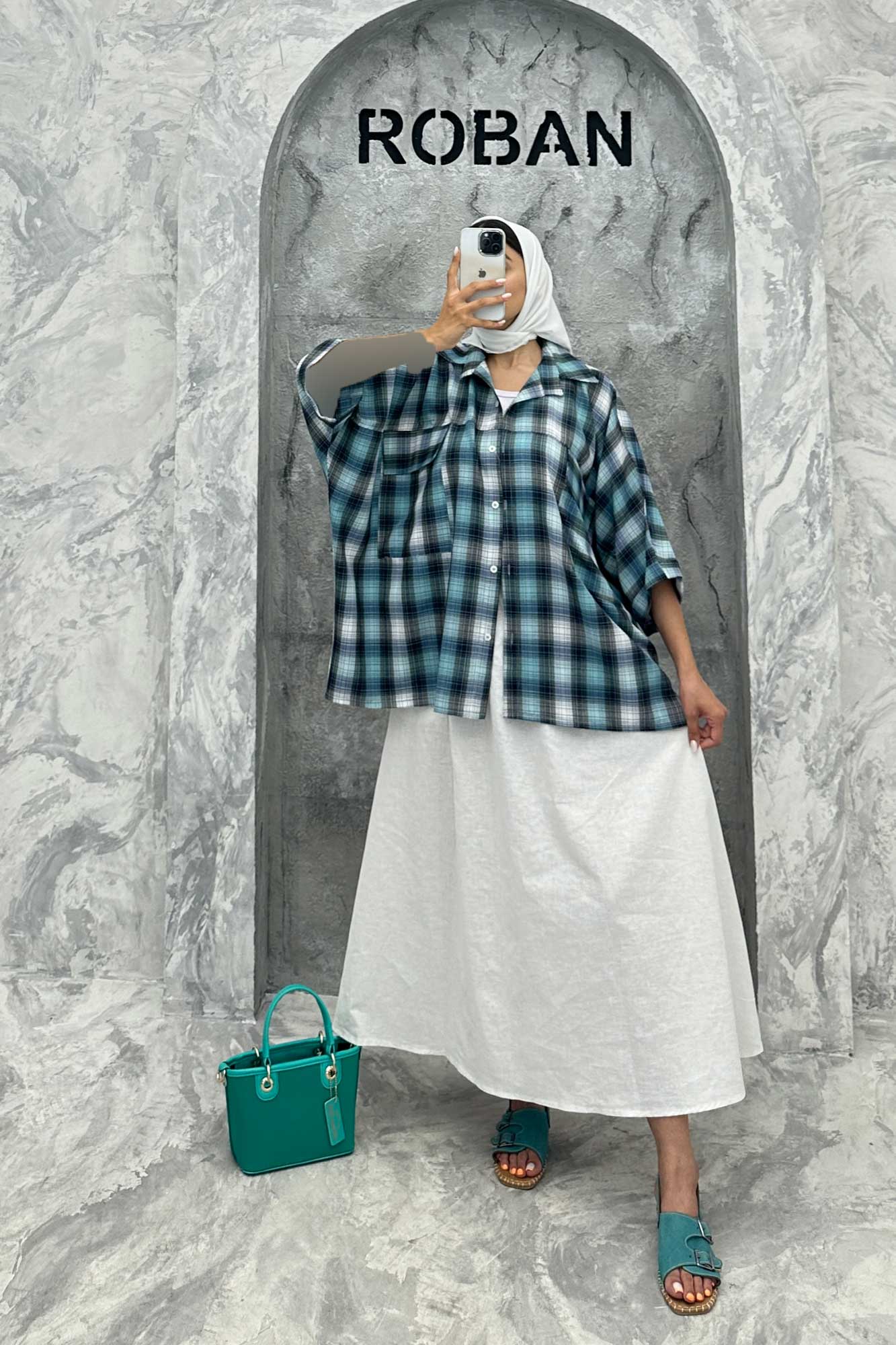 شومیز چهارخانه جیب پاکتی کیمونو