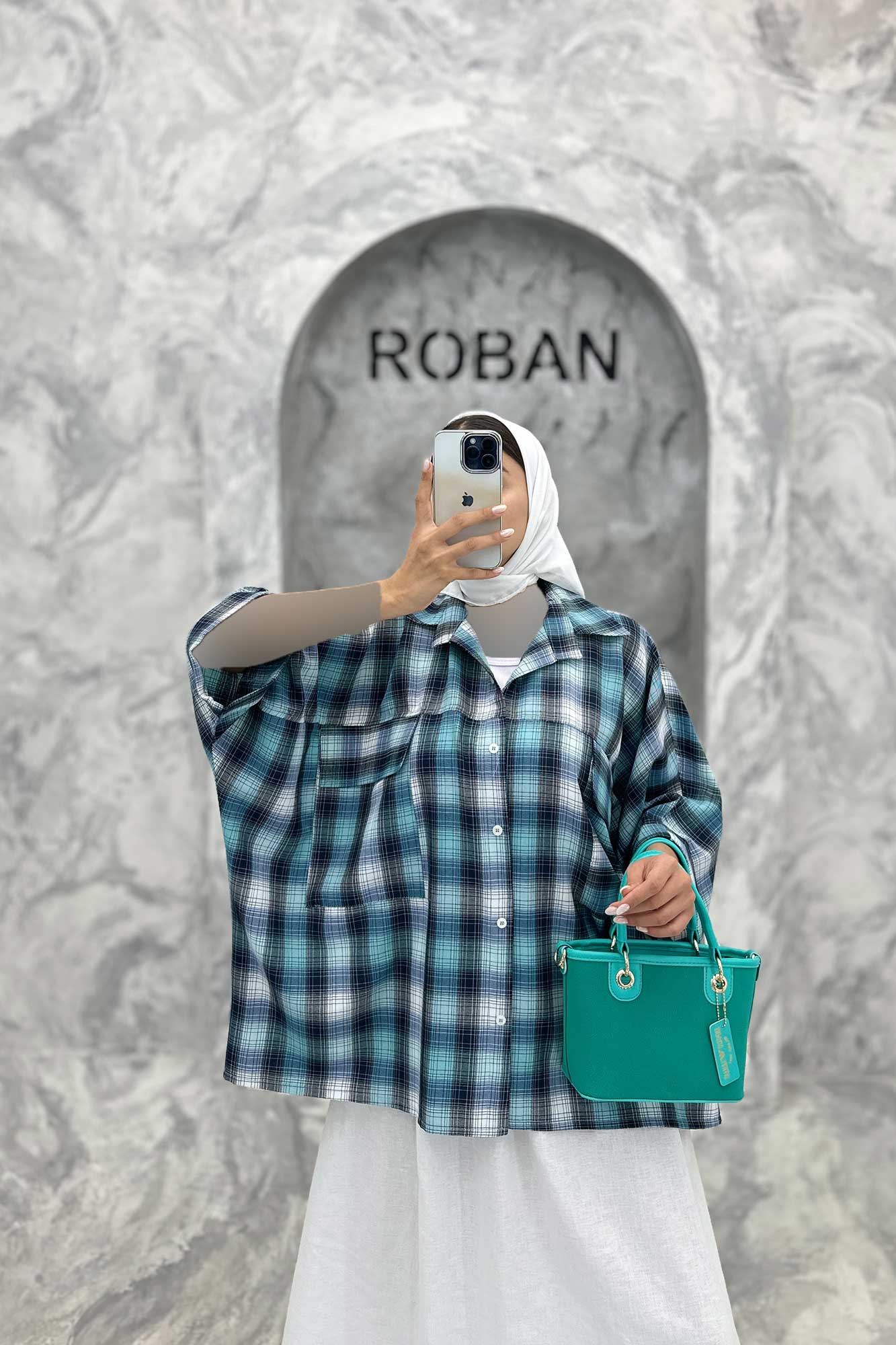 شومیز چهارخانه جیب پاکتی کیمونو