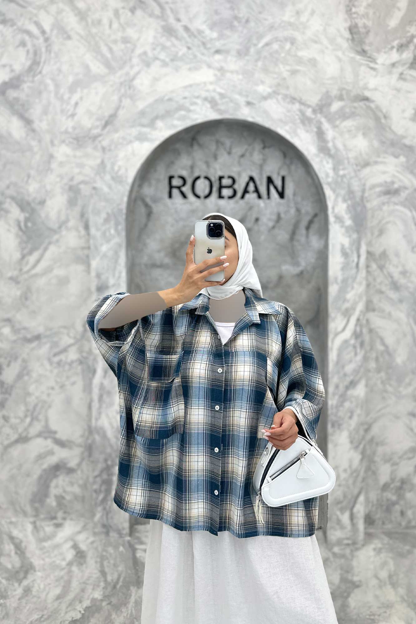 شومیز چهارخانه جیب پاکتی کیمونو