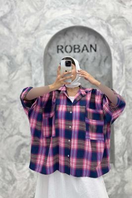 شومیز چهارخانه جیب پاکتی کیمونو