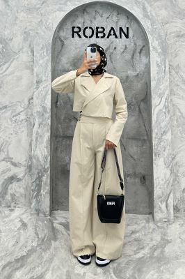 ست کت کراپ و شلوار بگ لینن سیمونا