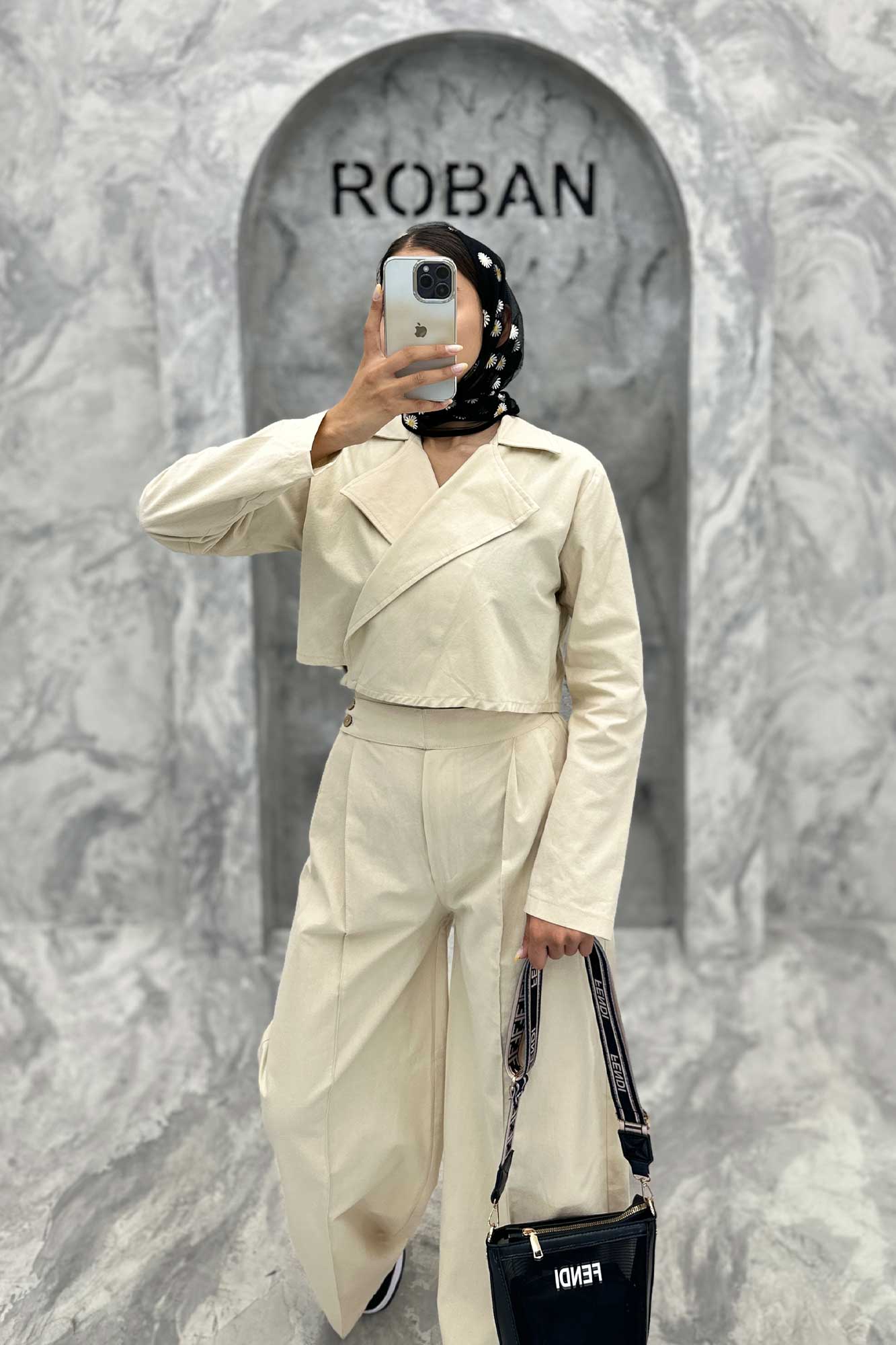 ست کت کراپ و شلوار بگ لینن سیمونا