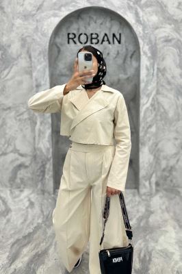 ست کت کراپ و شلوار بگ لینن سیمونا