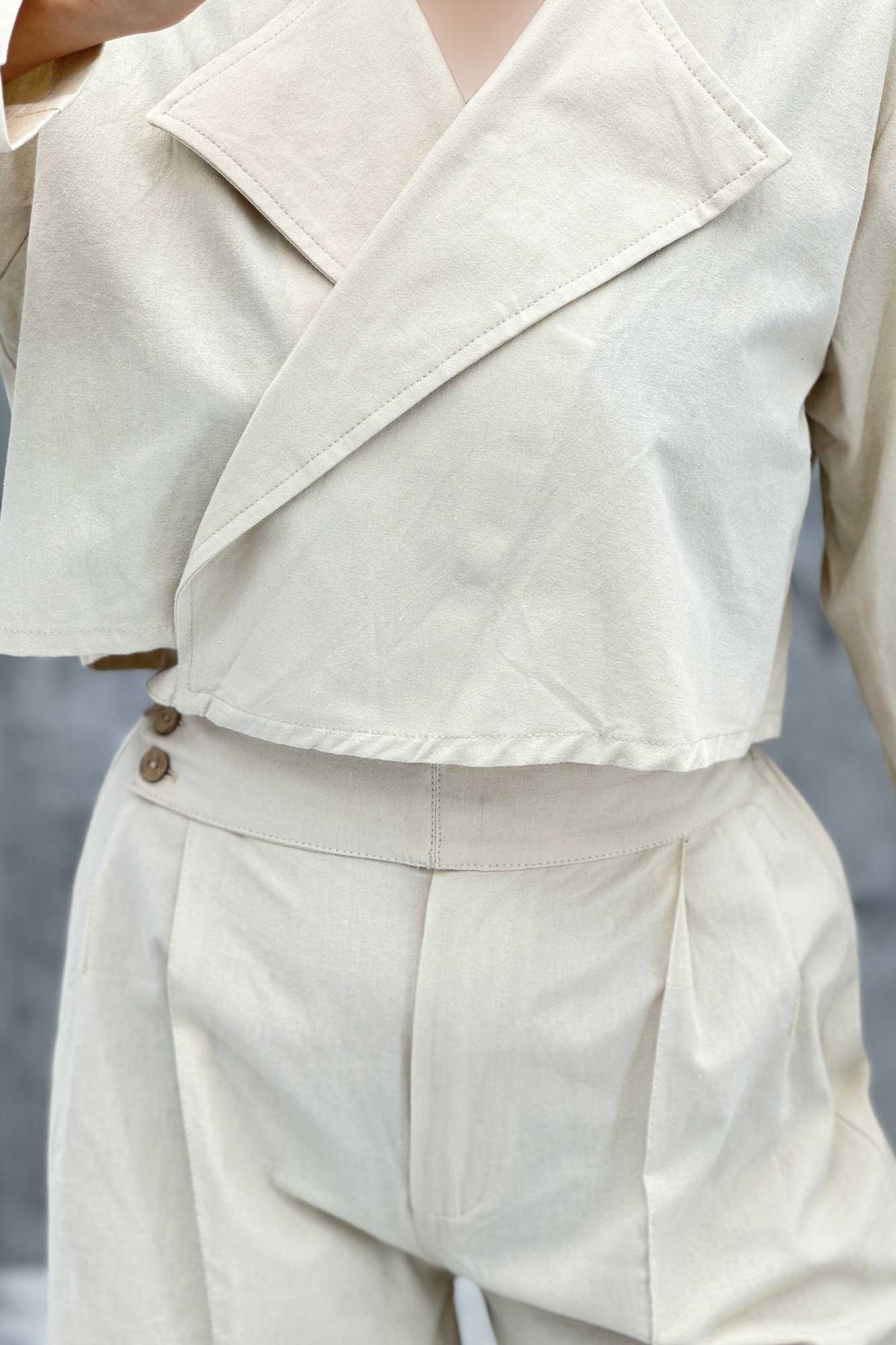 ست کت کراپ و شلوار بگ لینن سیمونا