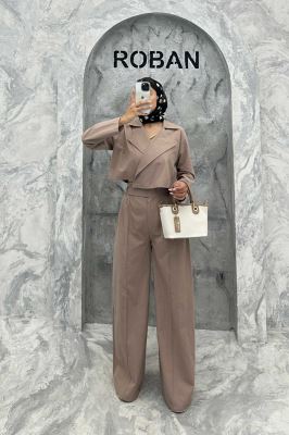 ست کت کراپ و شلوار بگ لینن سیمونا