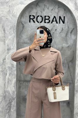 ست کت کراپ و شلوار بگ لینن سیمونا