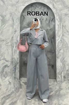 ست کت کراپ و شلوار بگ لینن سیمونا