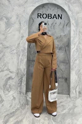 ست کت کراپ و شلوار بگ لینن سیمونا