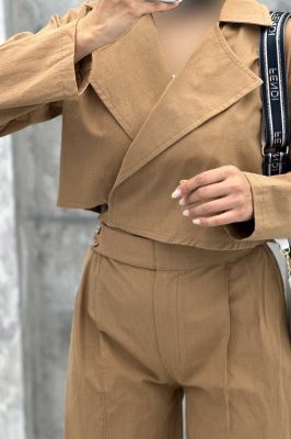 ست کت کراپ و شلوار بگ لینن سیمونا