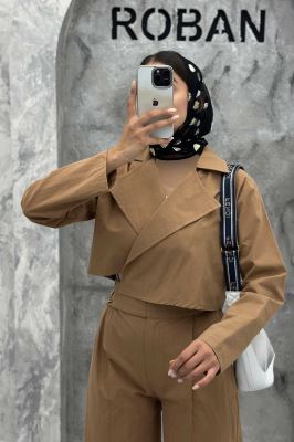 ست کت کراپ و شلوار بگ لینن سیمونا