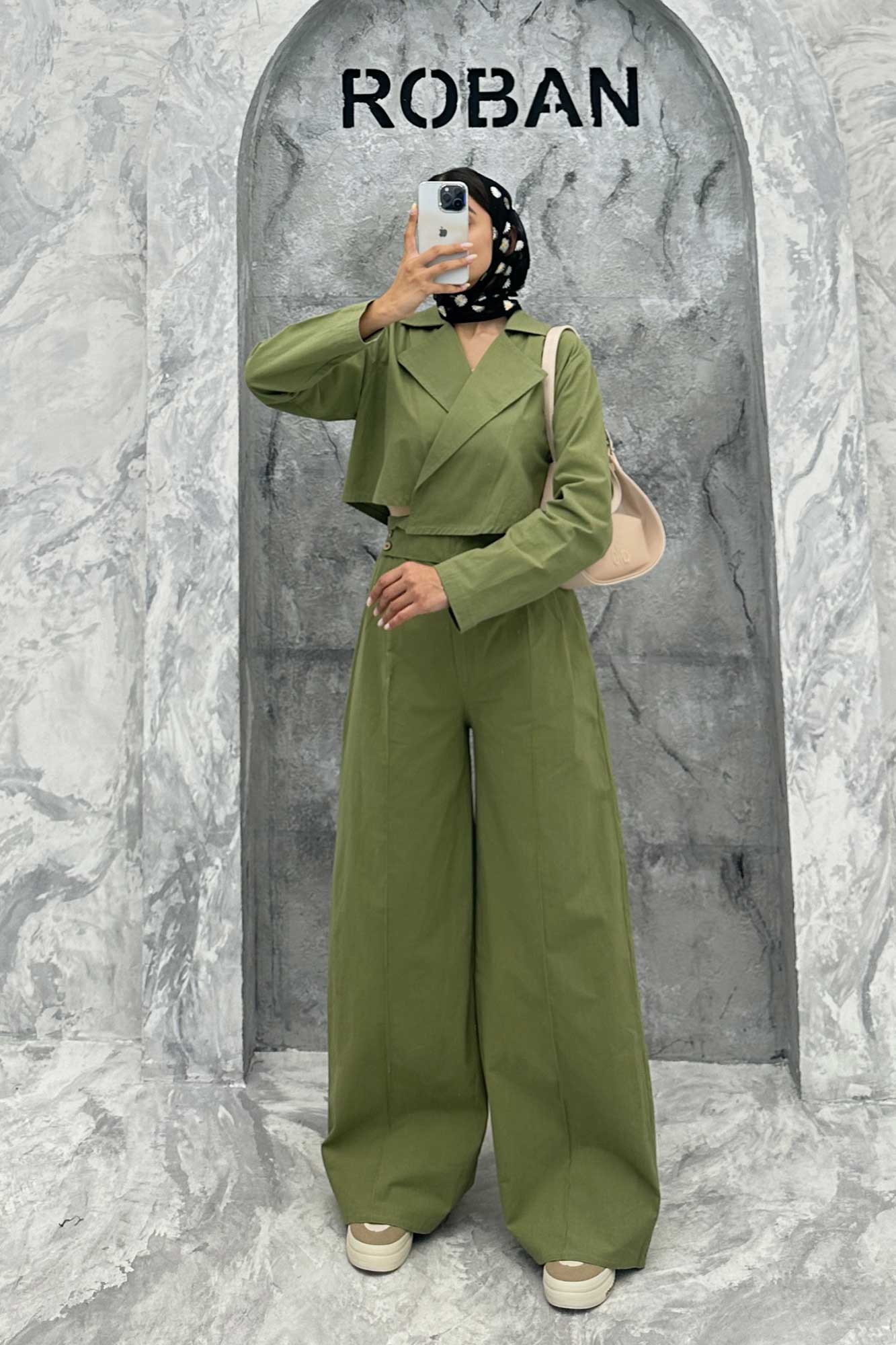 ست کت کراپ و شلوار بگ لینن سیمونا