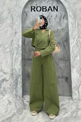 ست کت کراپ و شلوار بگ لینن سیمونا