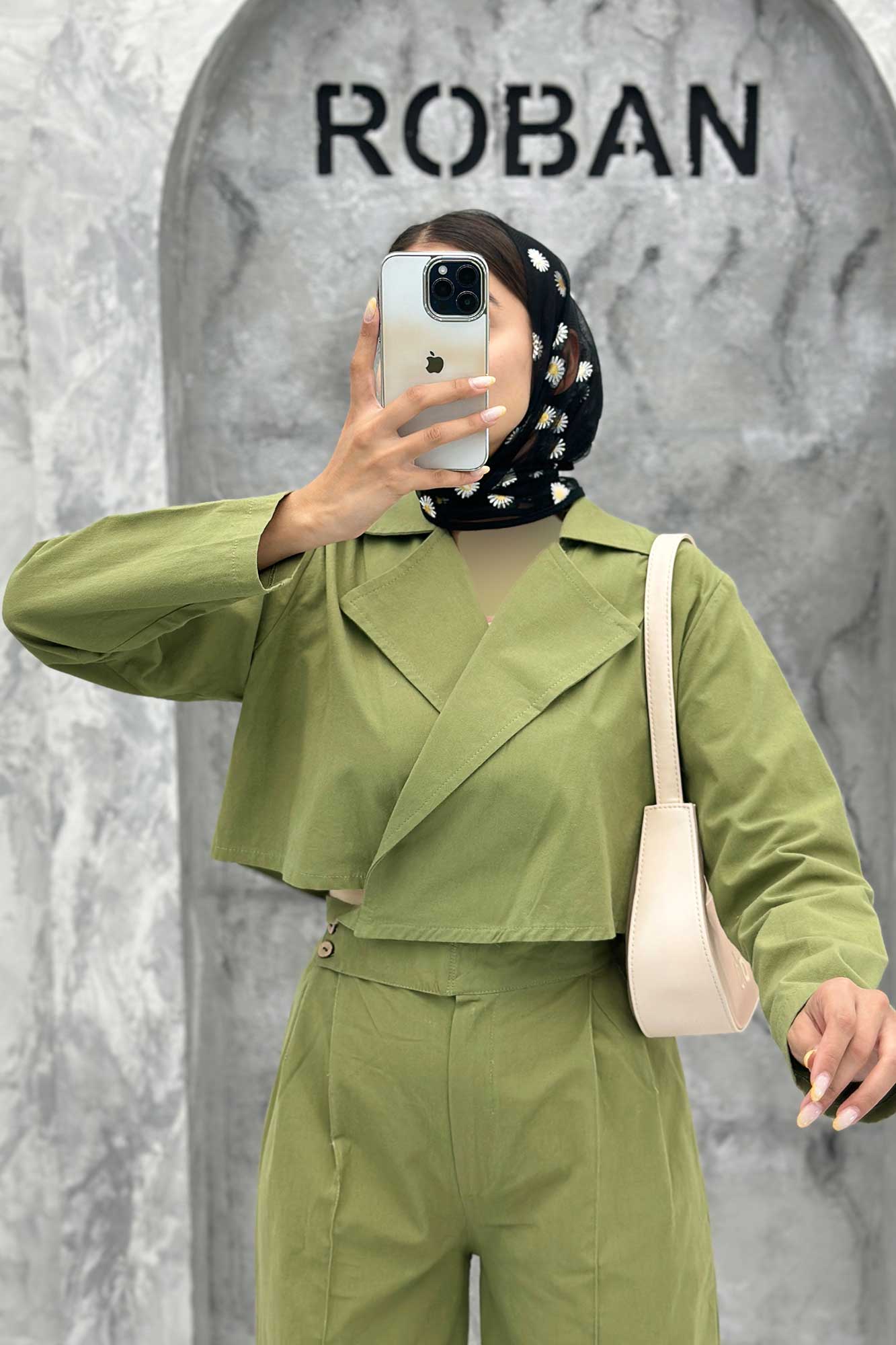 ست کت کراپ و شلوار بگ لینن سیمونا