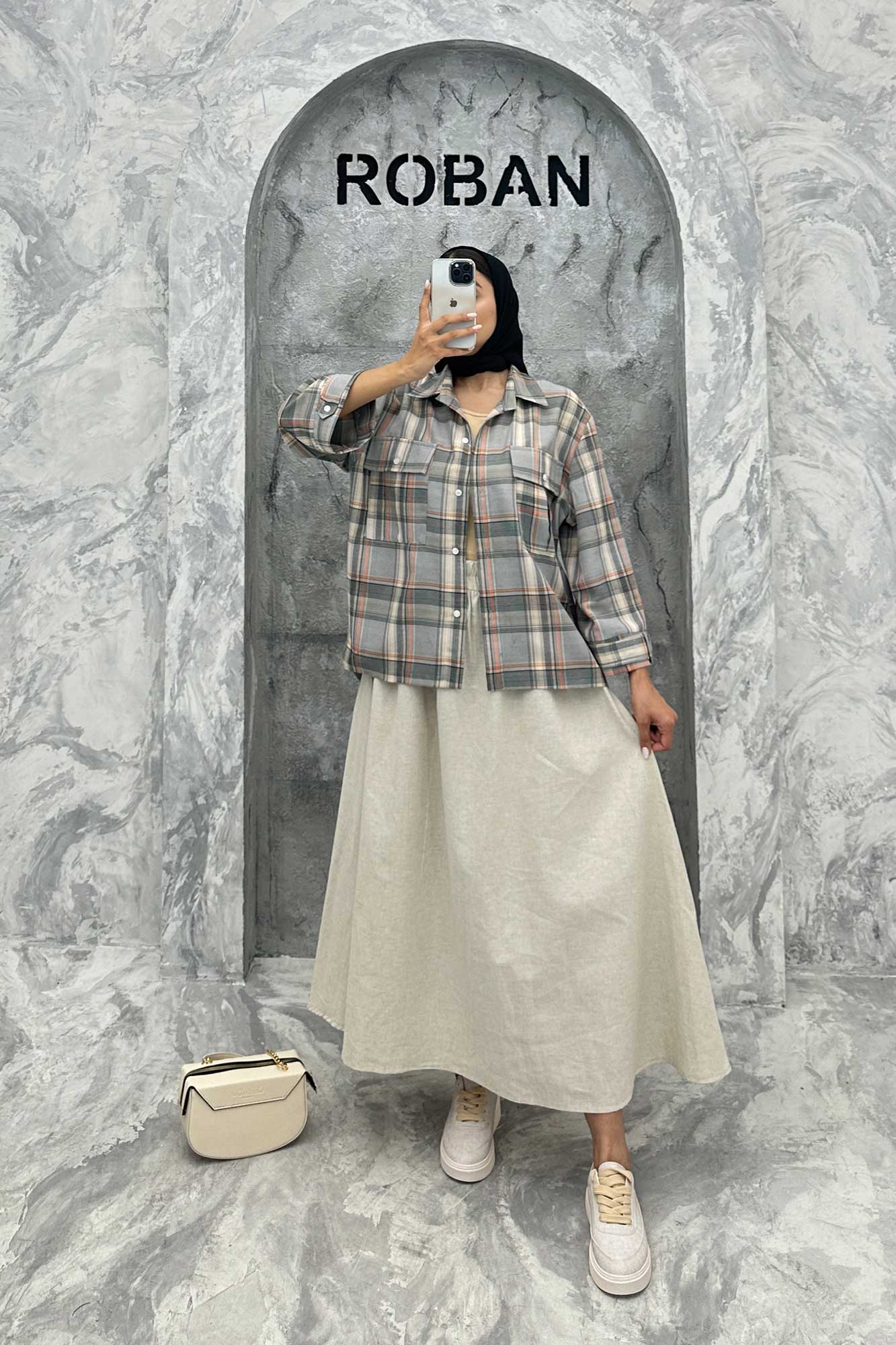 مانتو پایین هلال دوبل چهارخانه