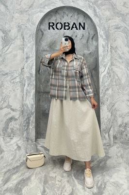 مانتو پایین هلال دوبل چهارخانه