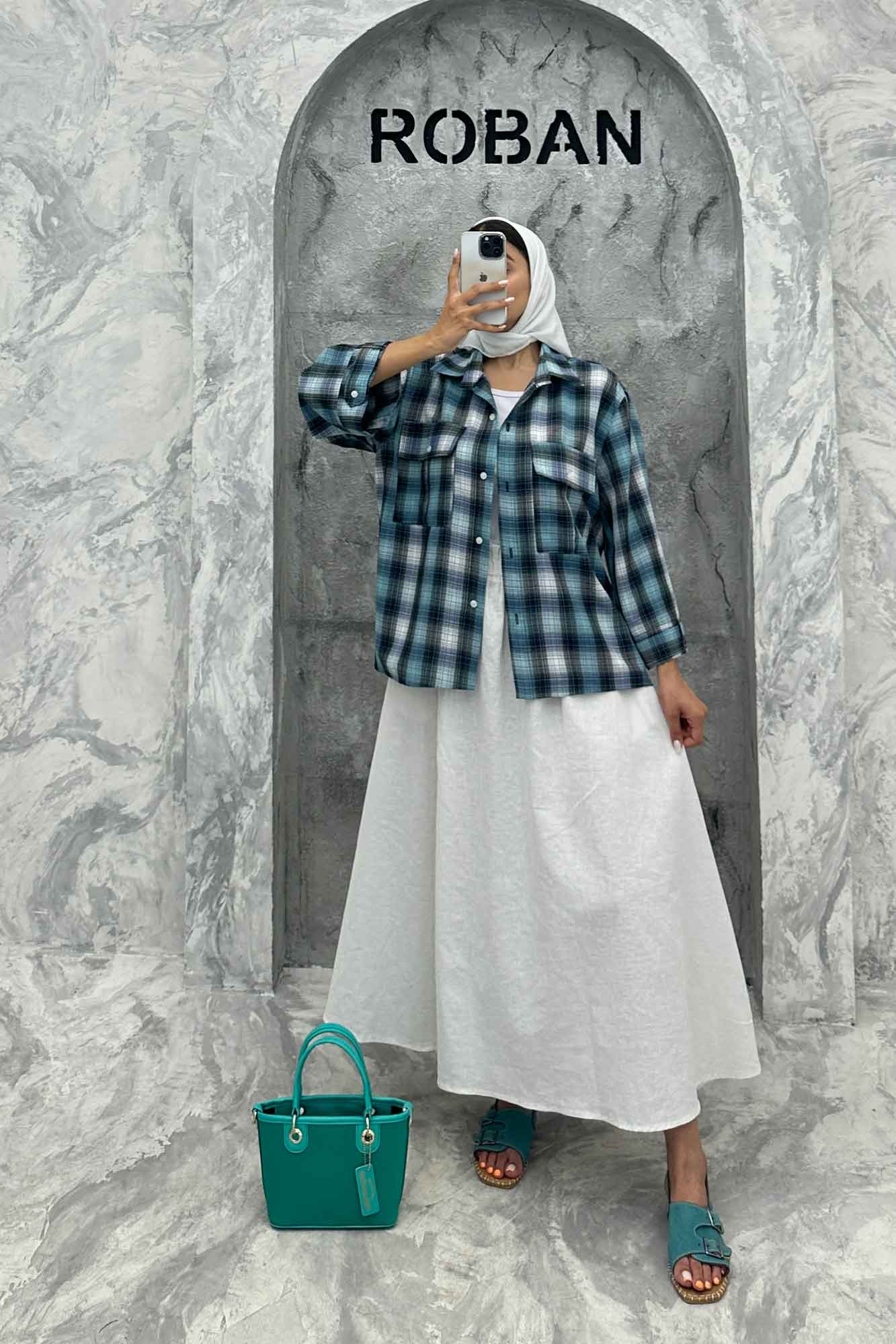 مانتو پایین هلال دوبل چهارخانه