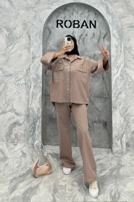 ست مانتو و شلوار پشت هلال لینن نورا